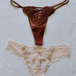 Victoria's Secret Lace Embroidery Thong Size L New With Tags (SET OF 2)